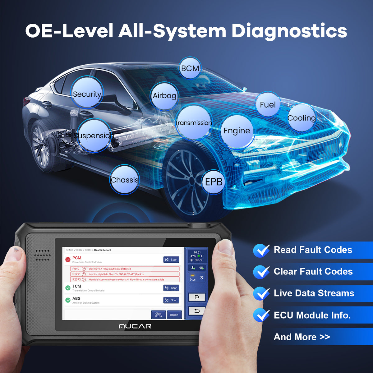 Nucar Scanner MUCAR VO6 OBD2 All-System Diagnostic Scan Tool, 28 Resets Car Scanner ...